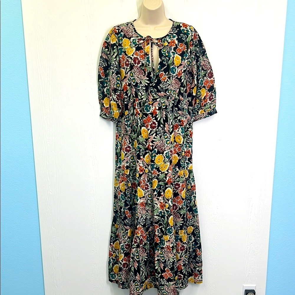 Natural Life - Boho Colorful Fun Floral Tie Neck Maxi Dress Size XS / Small